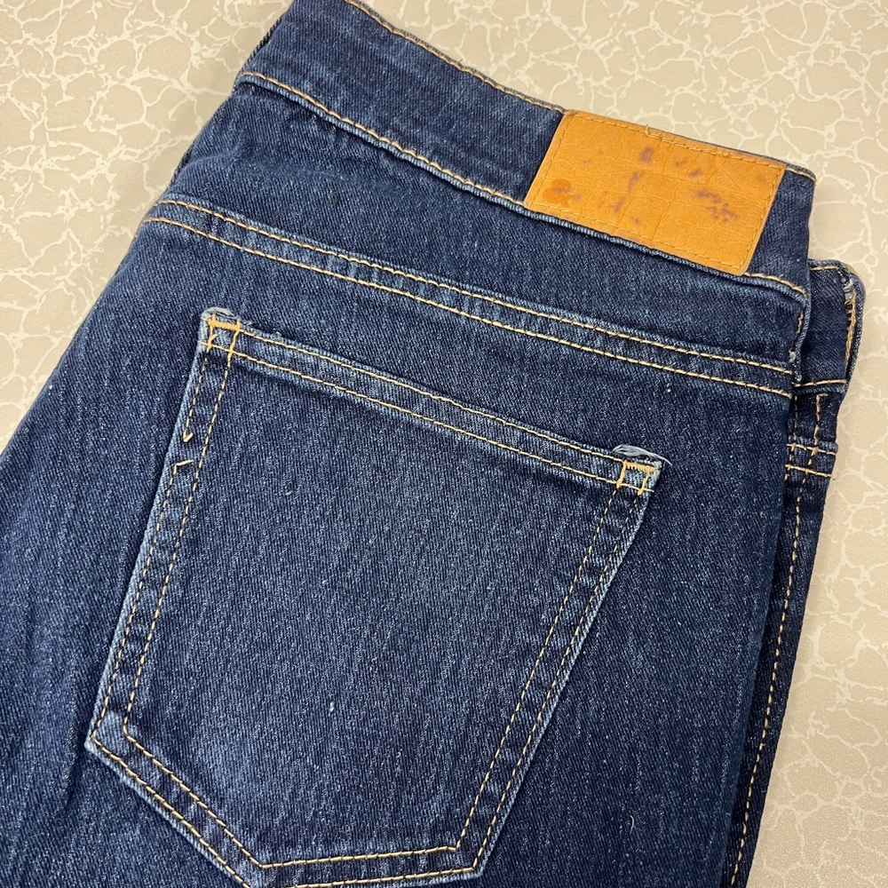 Blue Jeans with Medium-Dark Indigo Wash and Gold Stitching